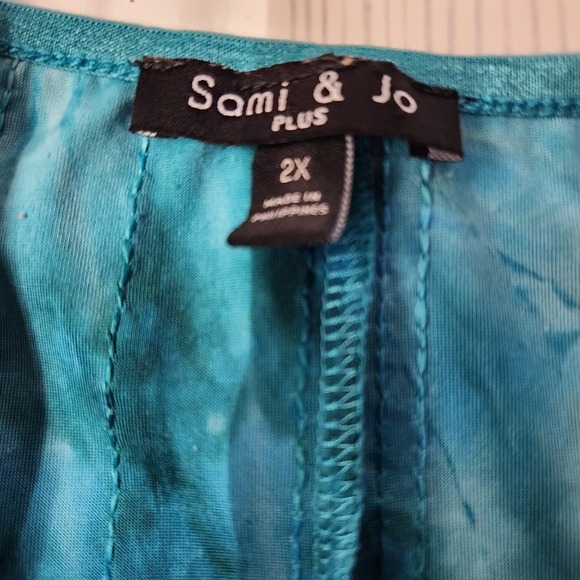 Sami & Jo Asymmetrical Tunic Top 2X Aqua Green Boho Fairycore Sequin Embroidered - Picture 10 of 10